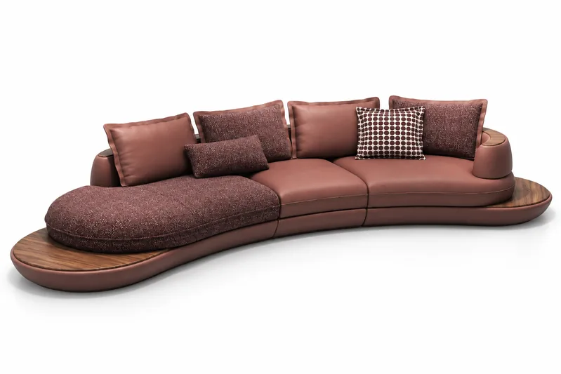 Burgundy Curved Platform Sofa