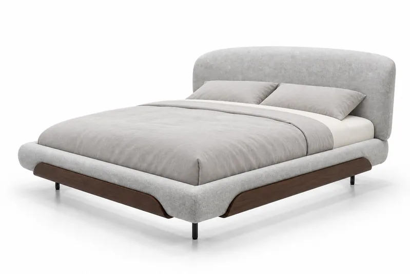 Grey Rounded Headboard Bed