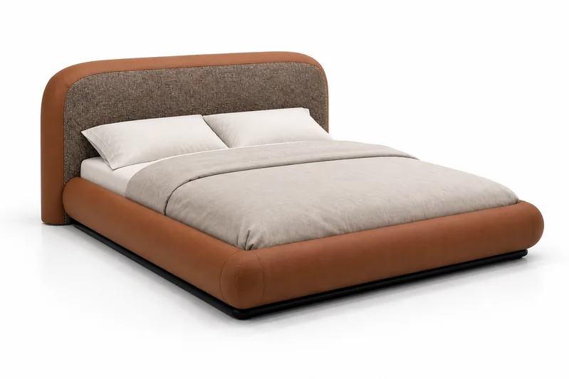Cognac Contrast Headboard Bed