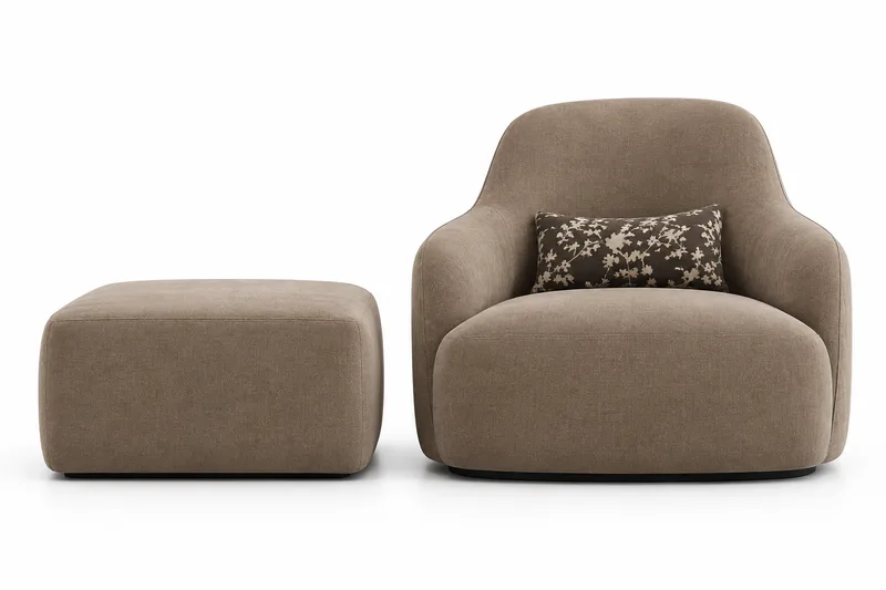Taupe Lounge Chair & Square Ottoman